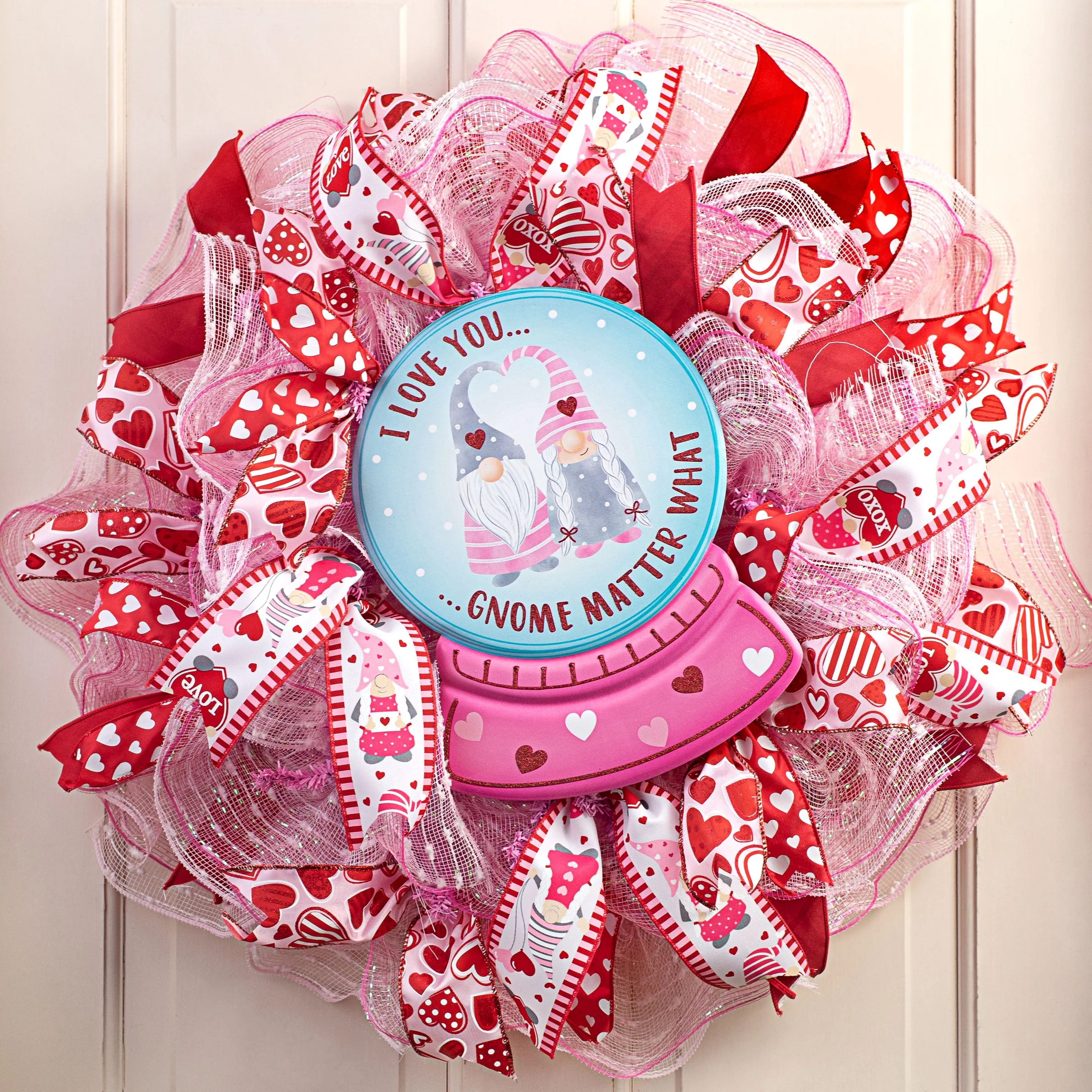12" Metal Embossed Sign: Valentine Gnomes Snow Globe