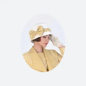 1920s summer party hat in light mustard and off-white cotton
