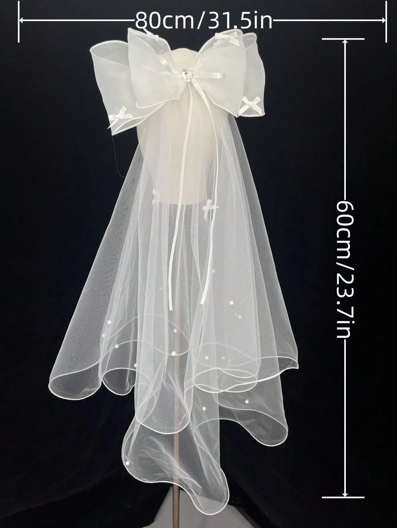 1pc Dark Halloween Ghost Bride Veil, Black & White Bow Headband, Funny Costume For &, Hair Accessory For Women