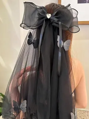 1pc Dark Halloween Ghost Bride Veil, Black & White Bow Headband, Funny Costume For &, Hair Accessory For Women