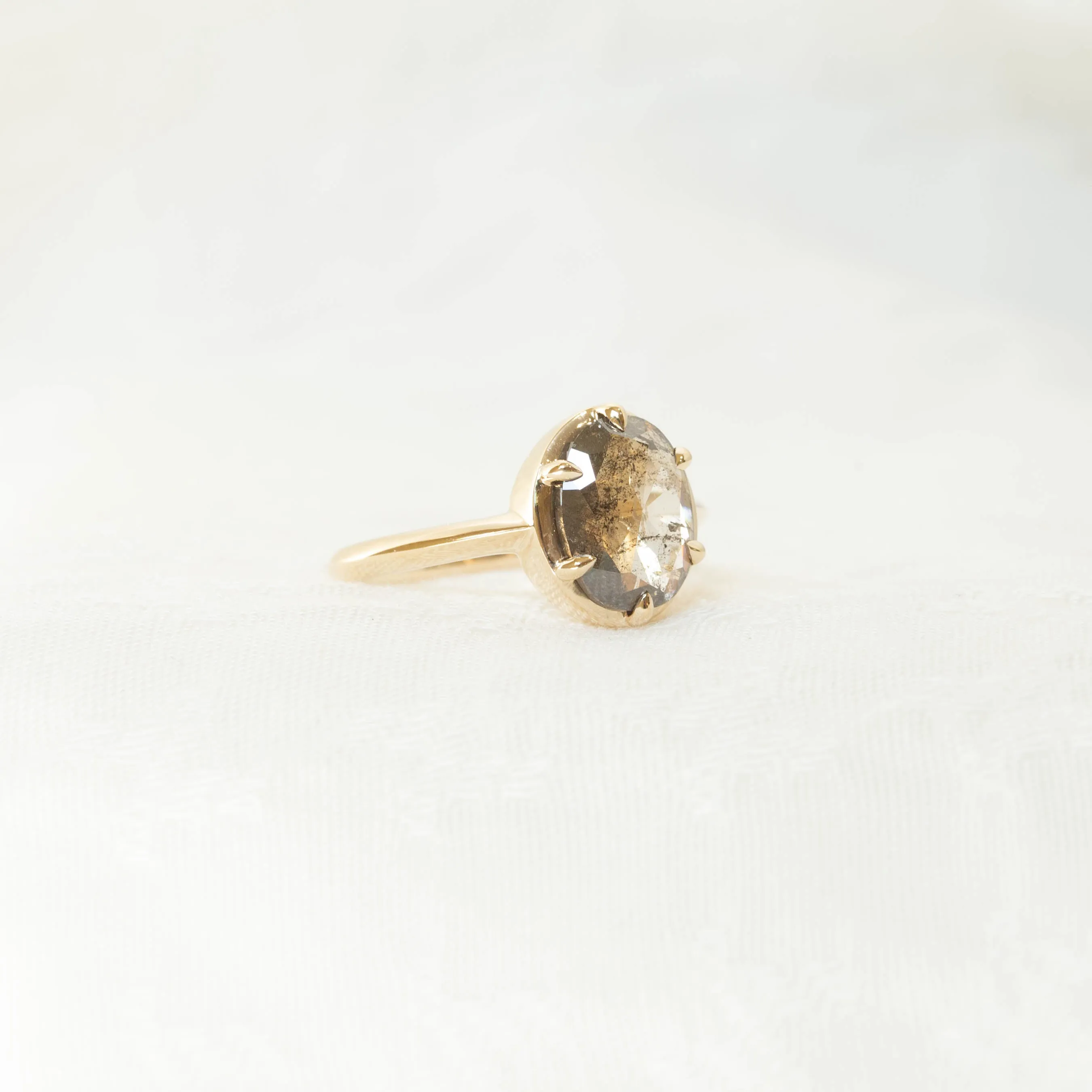 2.18ct Oval Salt & Pepper Diamond Crown Ring