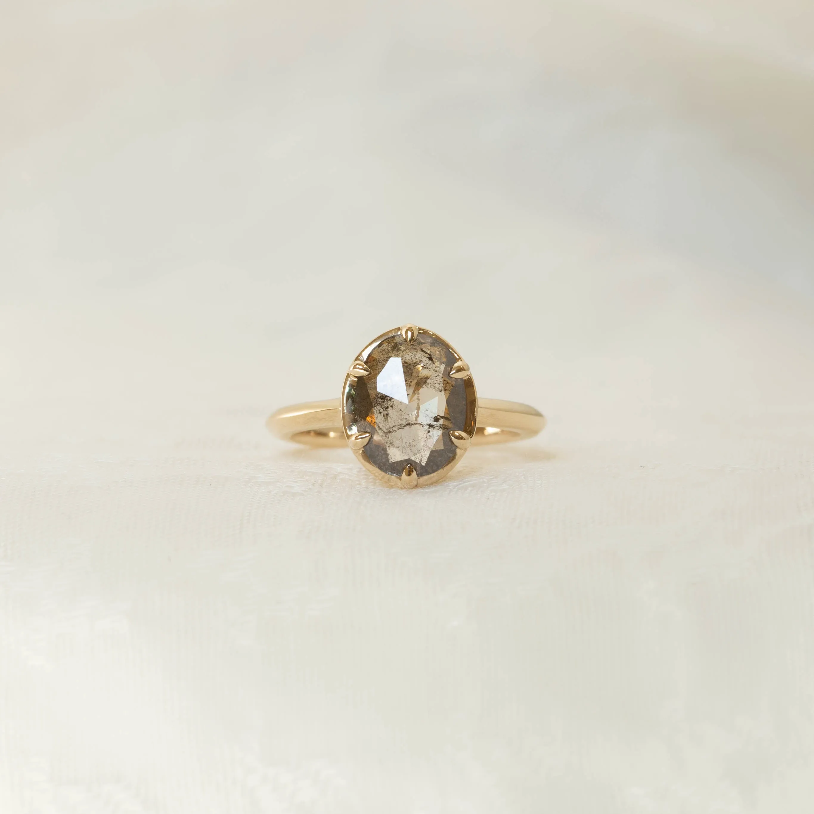 2.18ct Oval Salt & Pepper Diamond Crown Ring