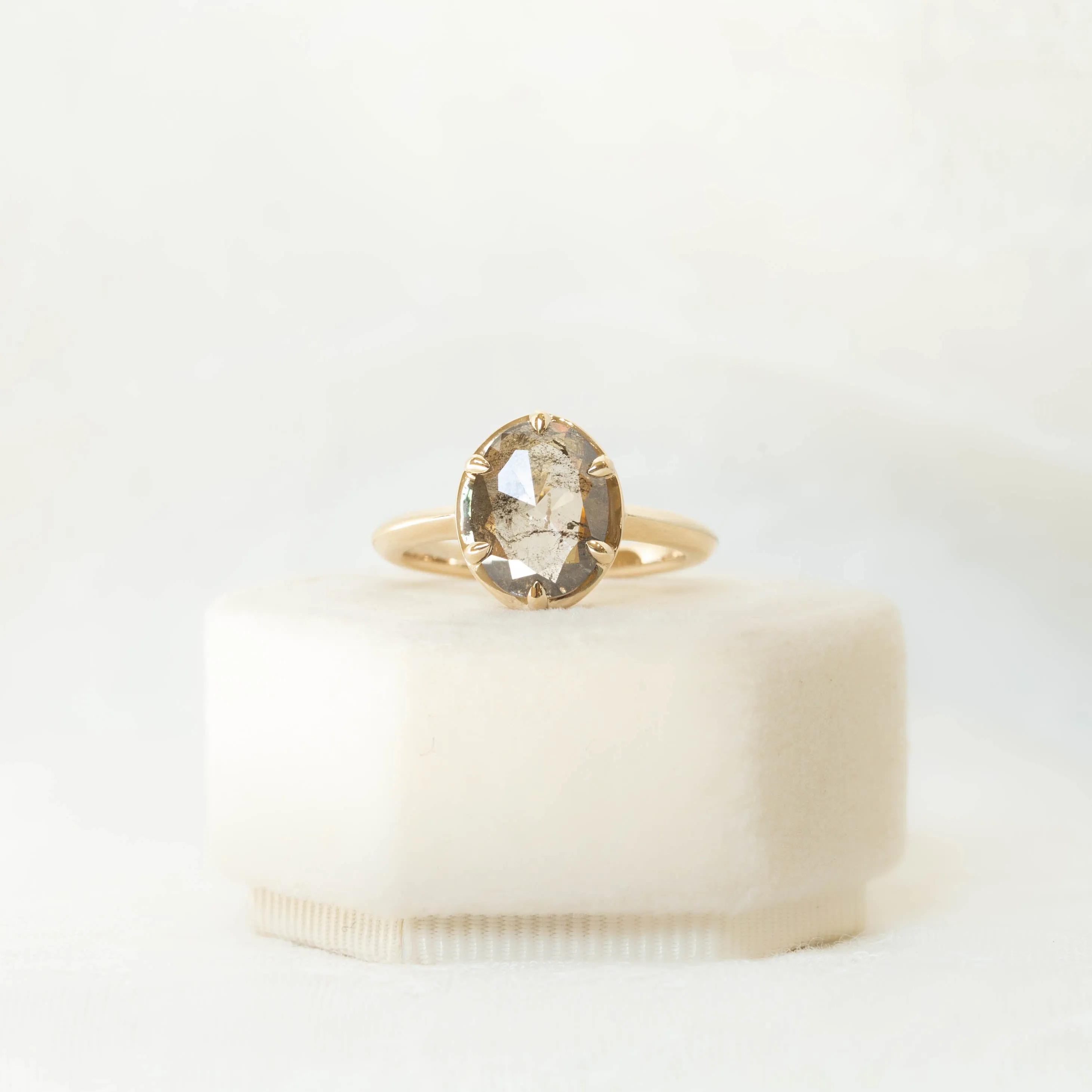 2.18ct Oval Salt & Pepper Diamond Crown Ring
