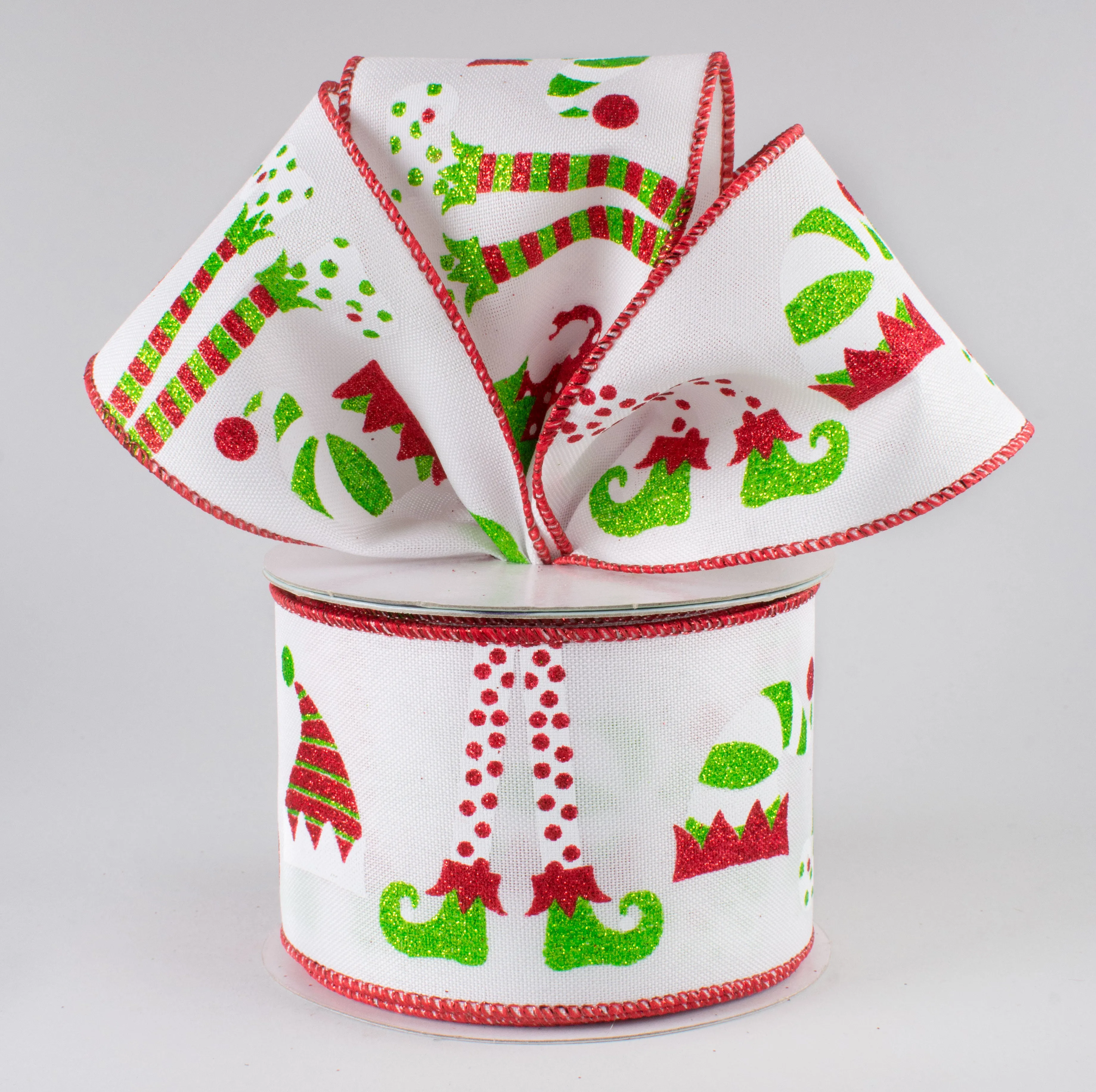 2.5" Elf Hats & Legs Ribbon: White (10 Yards)