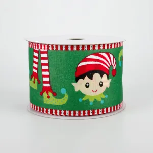 2.5" Elf Head & Feet Ribbon: Emerald (10 Yards)