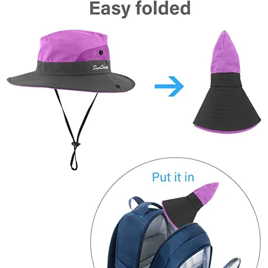 3-Piece: Women's Ponytail Wide Brim Sun Hat