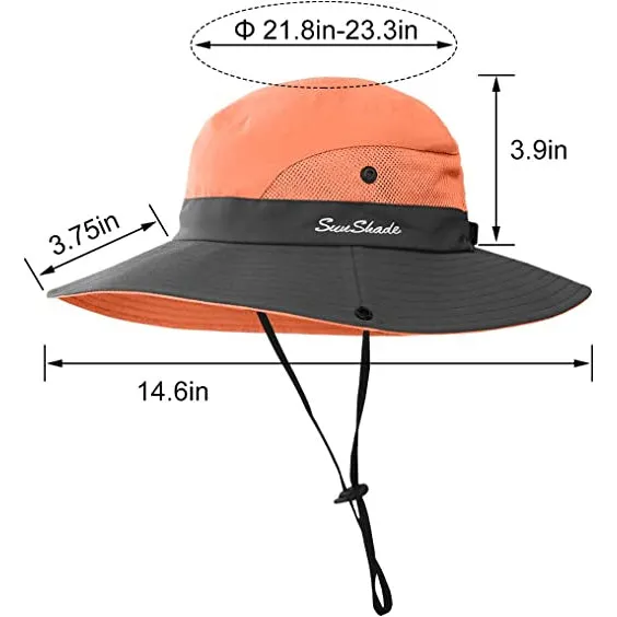 3-Piece: Women's Ponytail Wide Brim Sun Hat