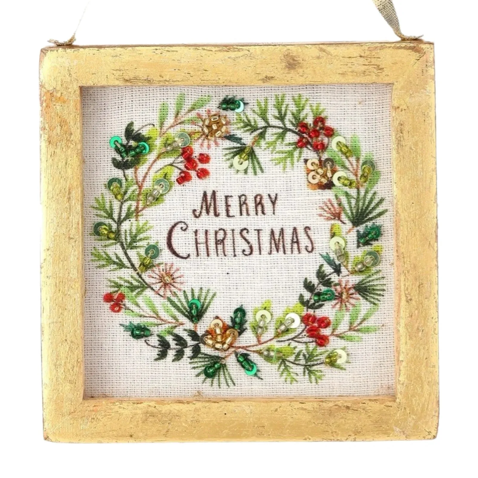 4" Embroidered Christmas Box Ornament