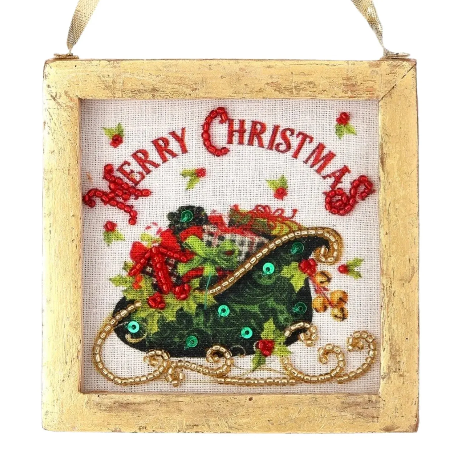 4" Embroidered Christmas Box Ornament