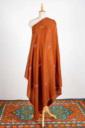 Amber Glow Merino Wool Shawl with Minimal Sozni Embroidery