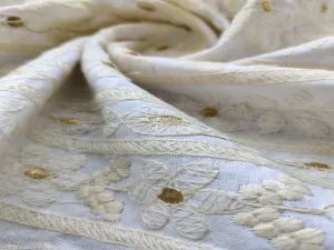 Beige Floral Chikankari Embroidered Cotton Fabric (Wholesale)