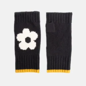 Black/Cream Flower Cashmere Wrist Warmers