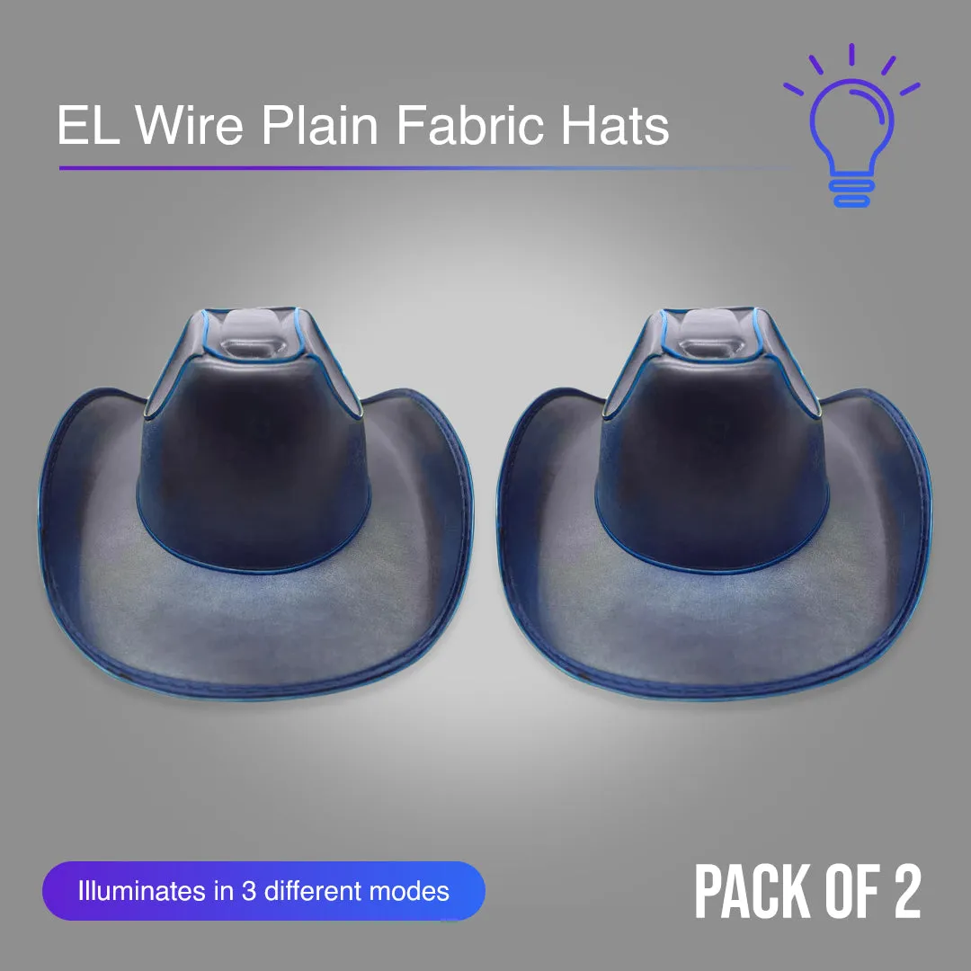 Blue EL Wire Light Up Glow Plain Cowboy Hat - Pack of 2 Hats
