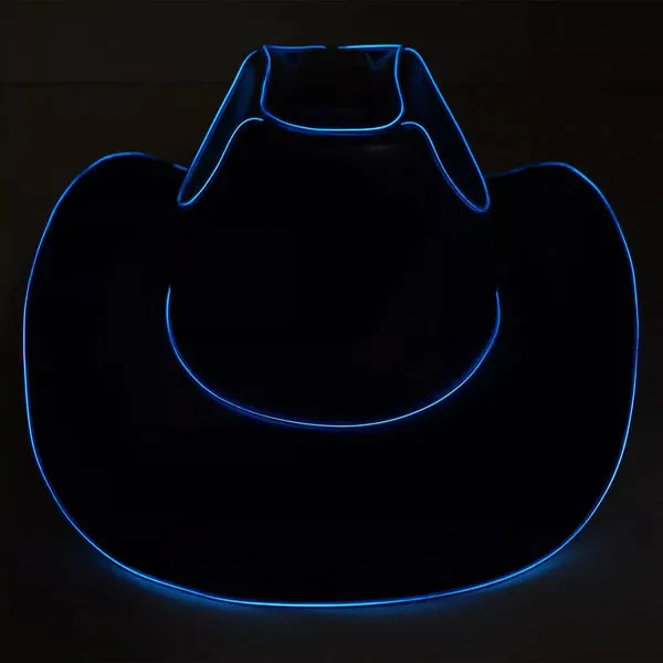 Blue EL Wire Light Up Glow Plain Cowboy Hat - Pack of 2 Hats