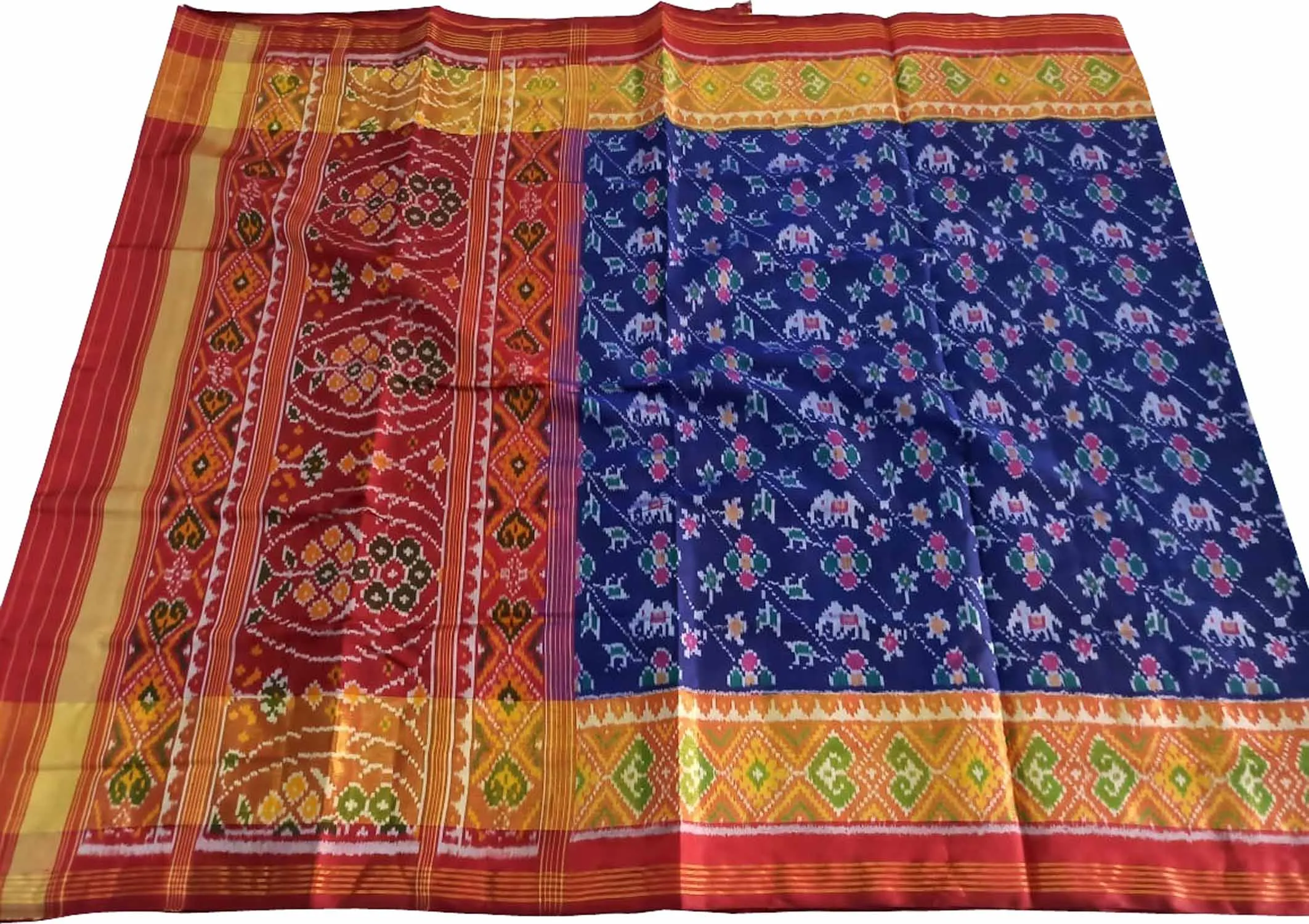 Blue Handloom Patola Single Ikat Silk Saree