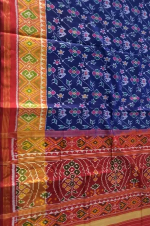Blue Handloom Patola Single Ikat Silk Saree