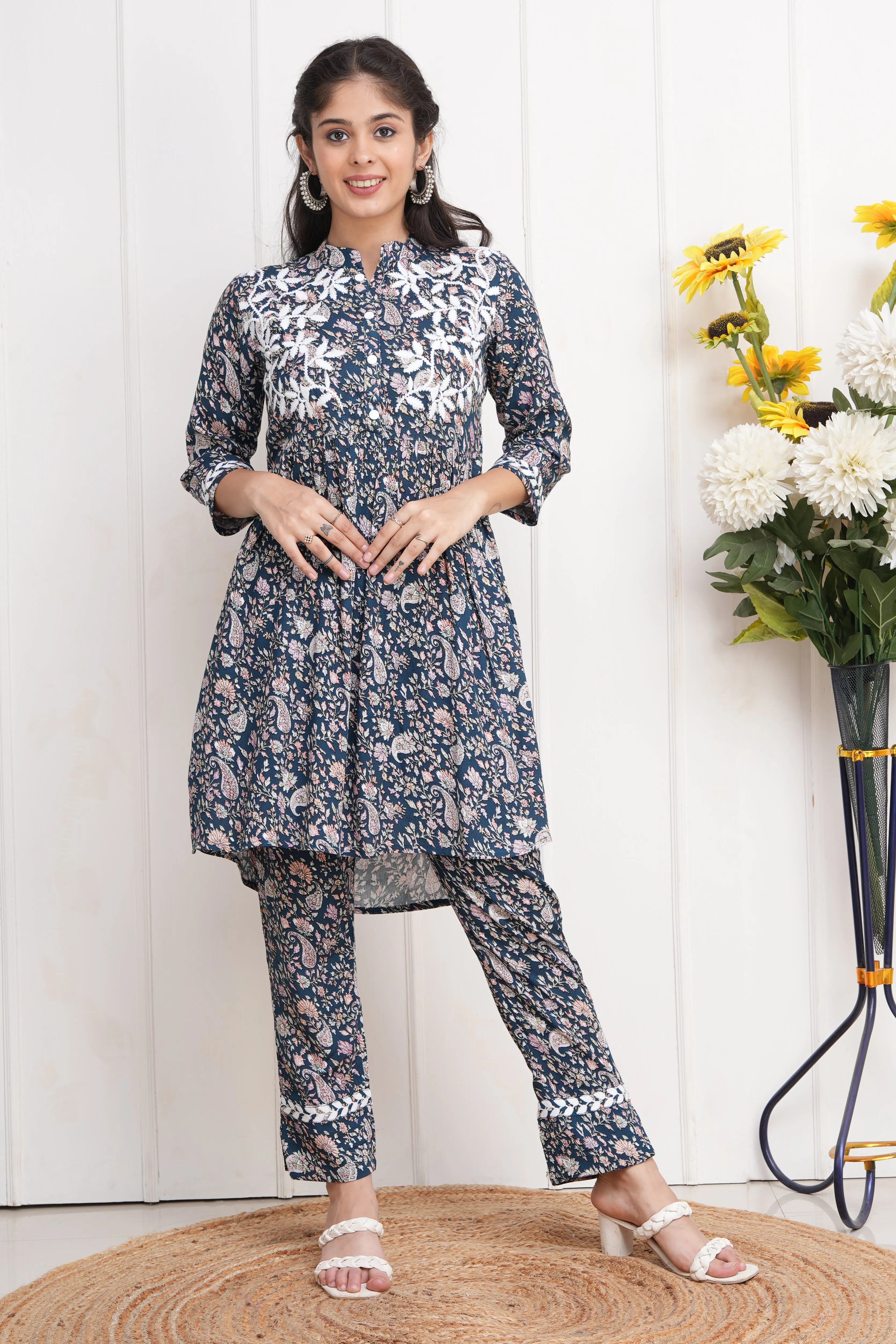 Cotton Printed Thread Embroidered Coord Set