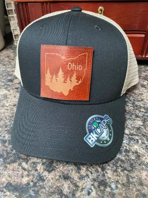Custom Leather Patch Hat. Ohio Leather Truck Hat. Laser Engraved Patch Hat.