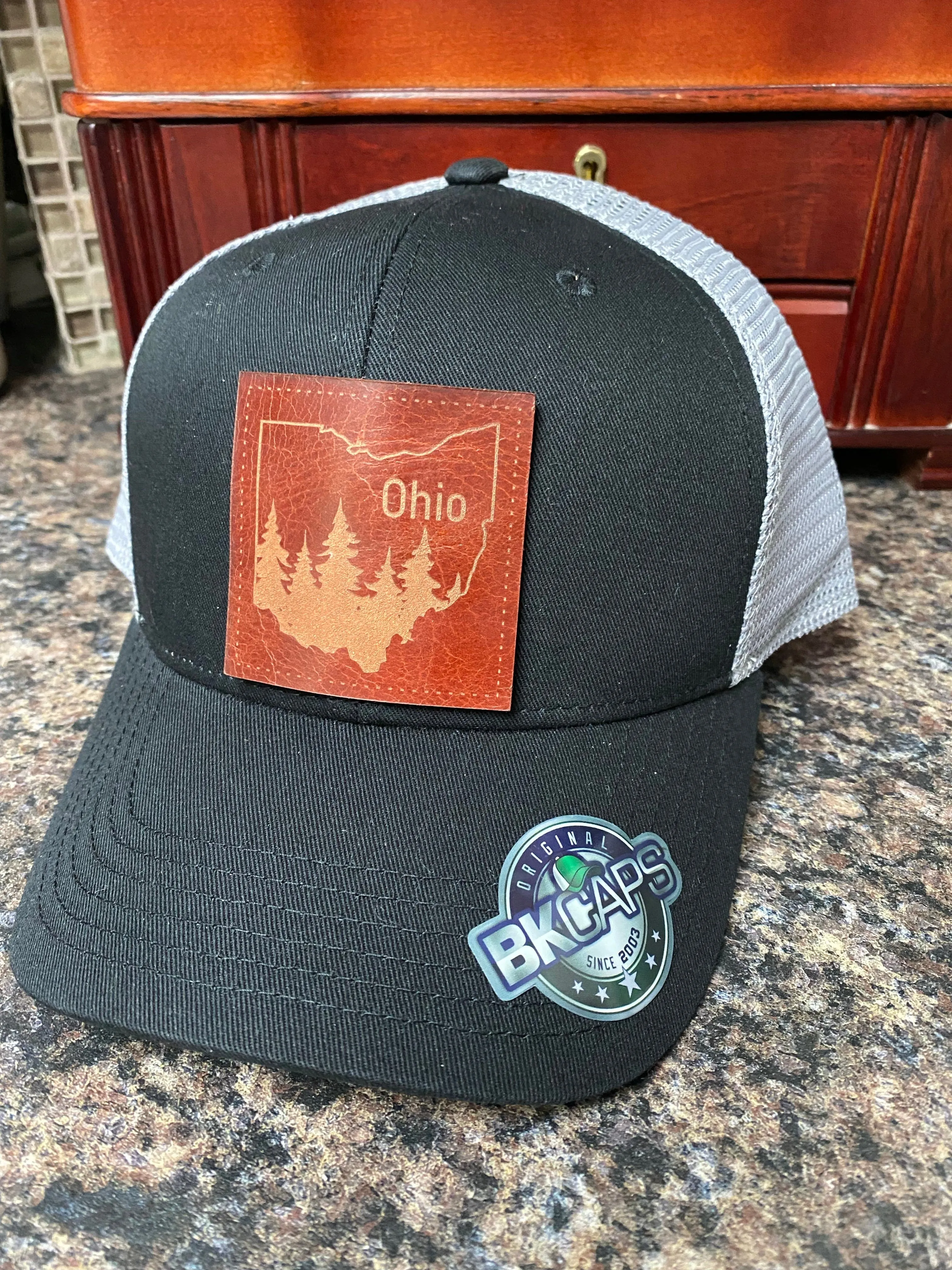 Custom Leather Patch Hat. Ohio Leather Truck Hat. Laser Engraved Patch Hat.