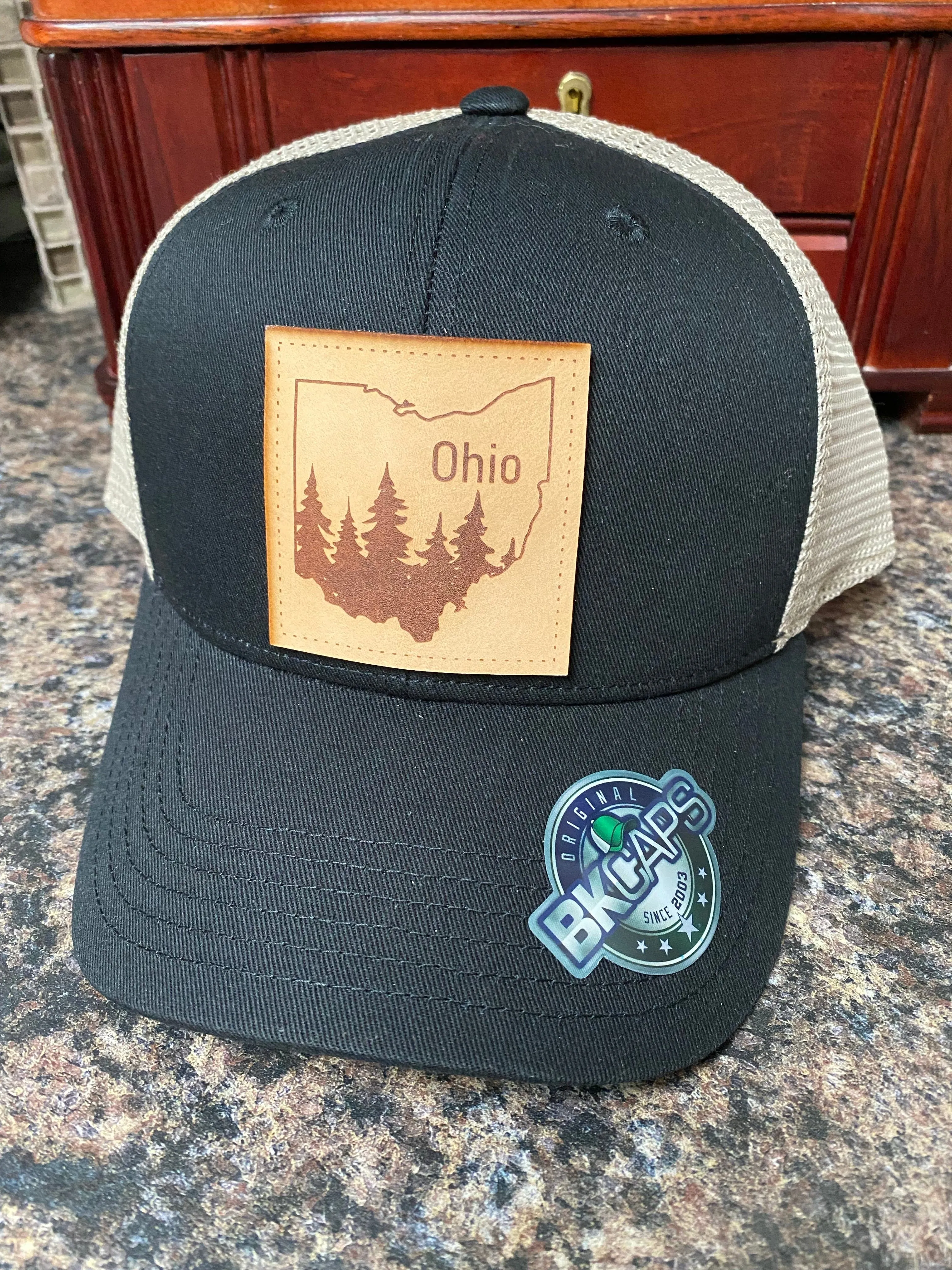 Custom Leather Patch Hat. Ohio Leather Truck Hat. Laser Engraved Patch Hat.