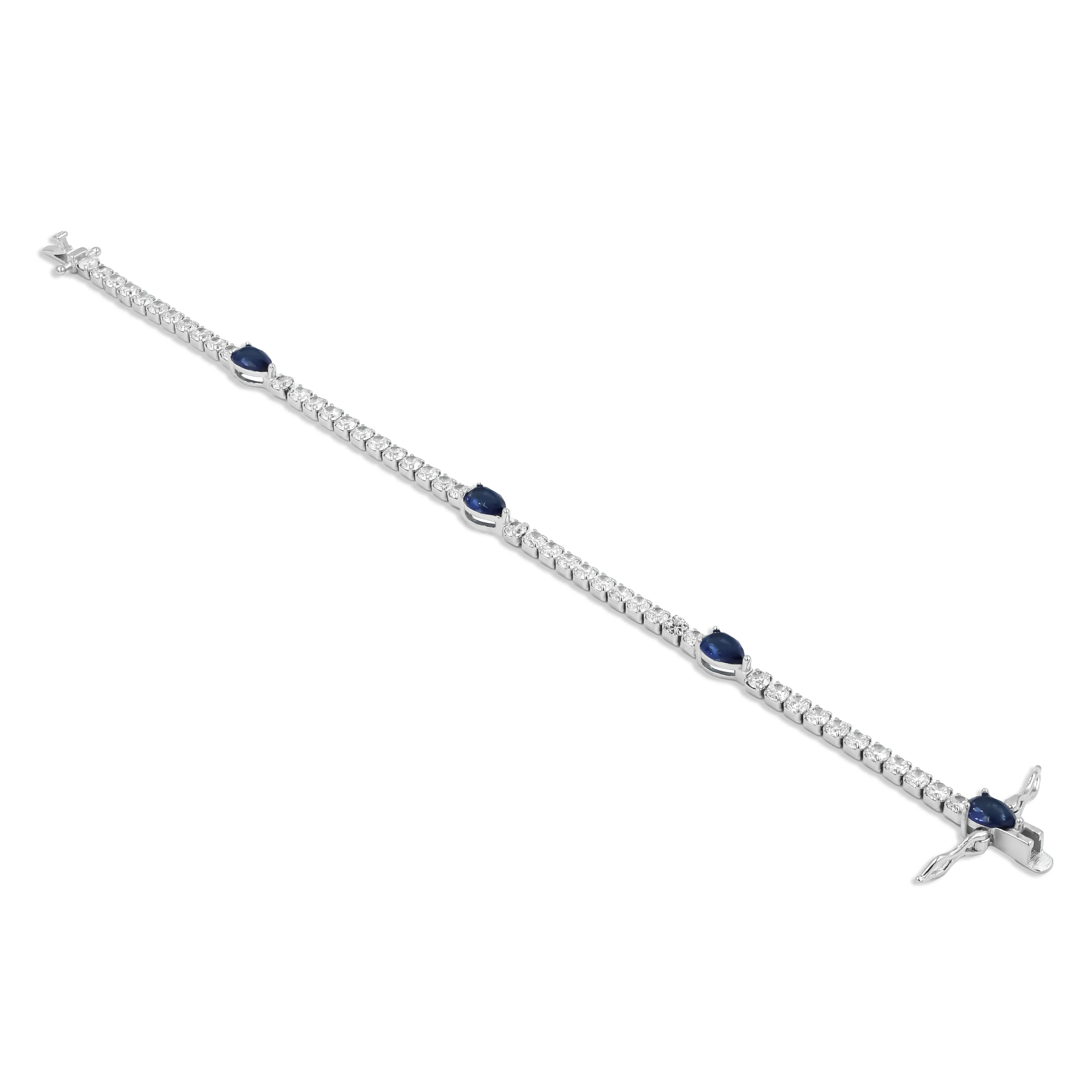 Delicate Silver Tennis Bracelet with Blue Stone