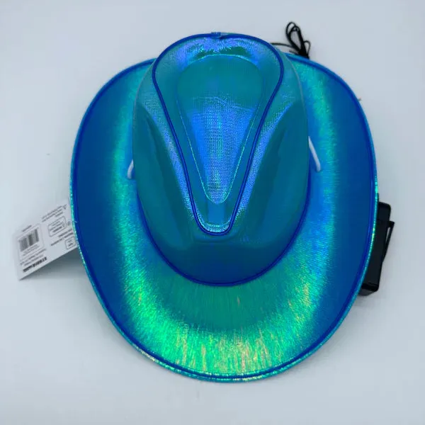 EL WIRE Light Up Iridescent Space Blue Cowboy Hat - Pack of 12 Hats