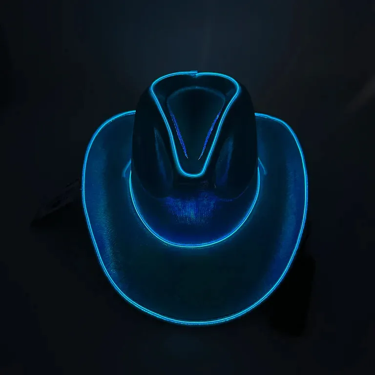 EL WIRE Light Up Iridescent Space Blue Cowboy Hat - Pack of 12 Hats