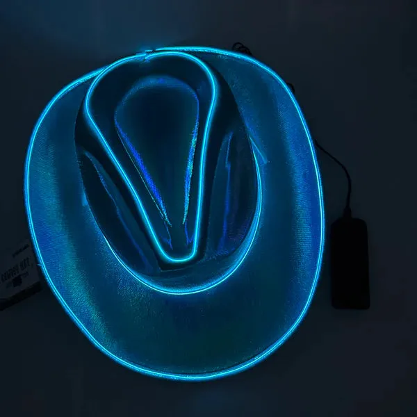 EL WIRE Light Up Iridescent Space Blue Cowboy Hat - Pack of 12 Hats