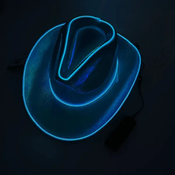 EL WIRE Light Up Iridescent Space Blue Cowboy Hat - Pack of 12 Hats
