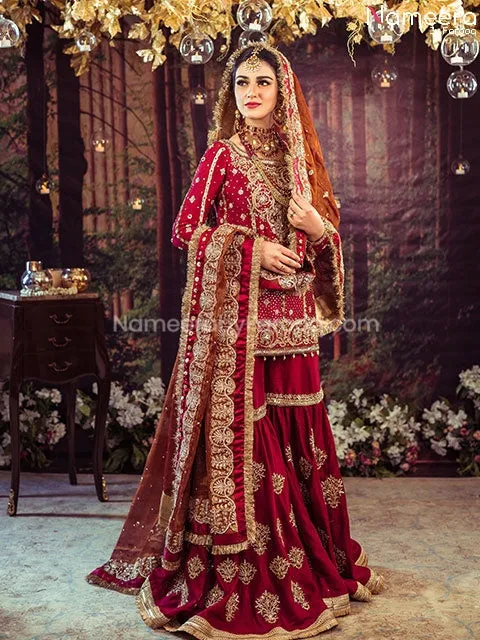 Elegant Pakistani Maroon Wedding Dress Online #BB225