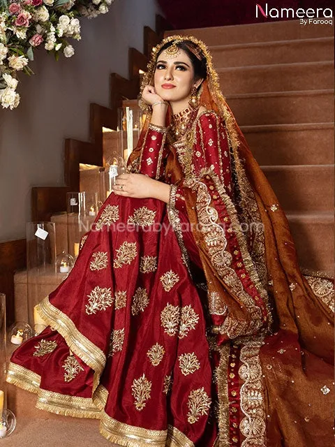 Elegant Pakistani Maroon Wedding Dress Online #BB225