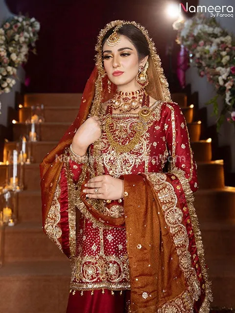 Elegant Pakistani Maroon Wedding Dress Online #BB225
