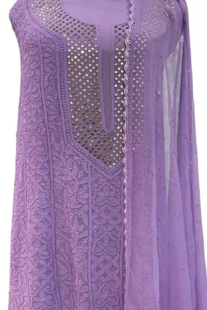Elegant Purple Chikankari Georgette Suit Set: Hand-Embroidered Perfection