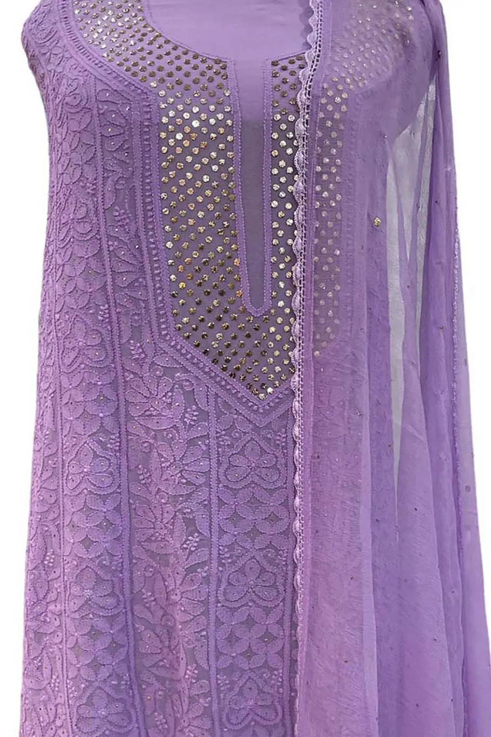 Elegant Purple Chikankari Georgette Suit Set: Hand-Embroidered Perfection