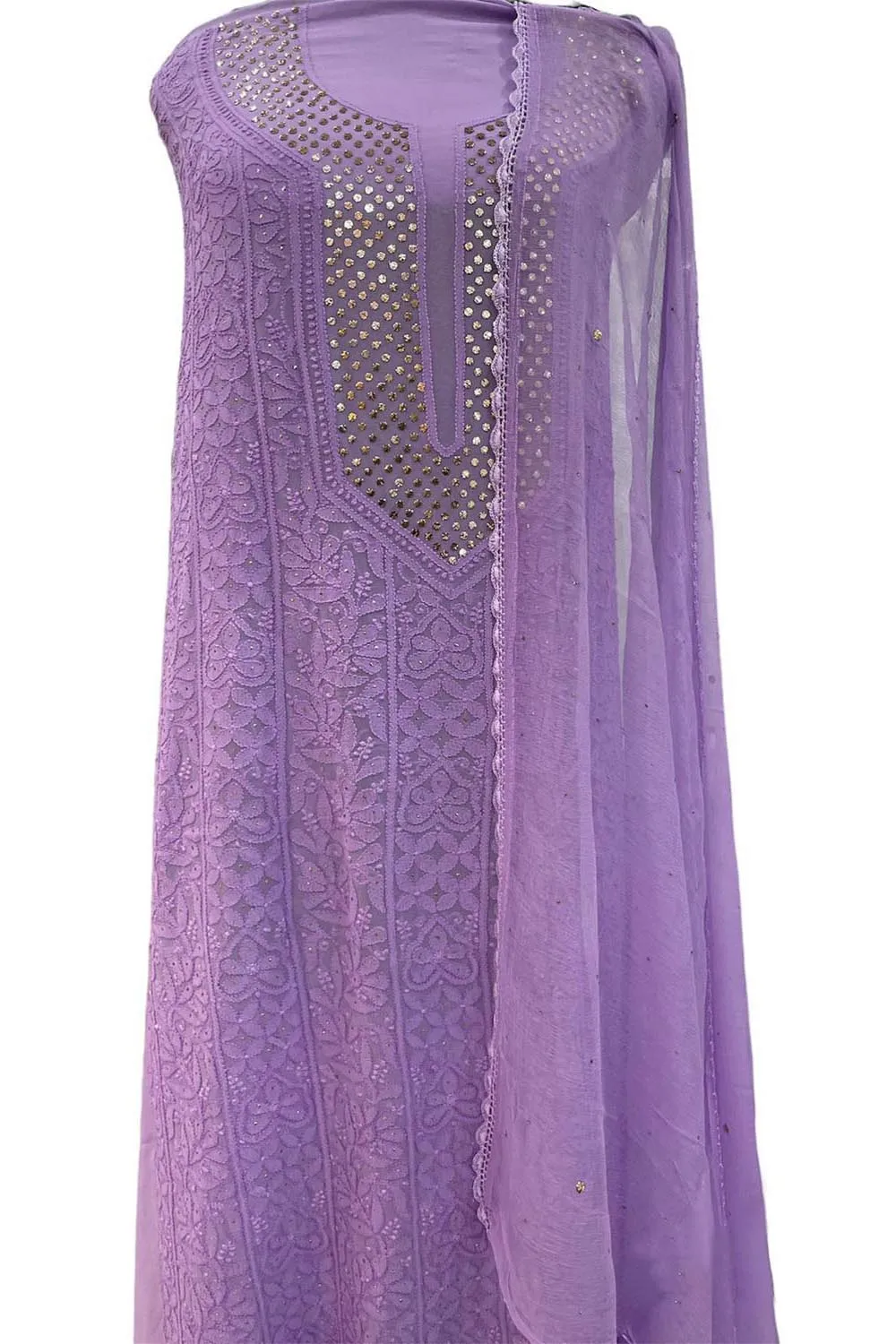 Elegant Purple Chikankari Georgette Suit Set: Hand-Embroidered Perfection