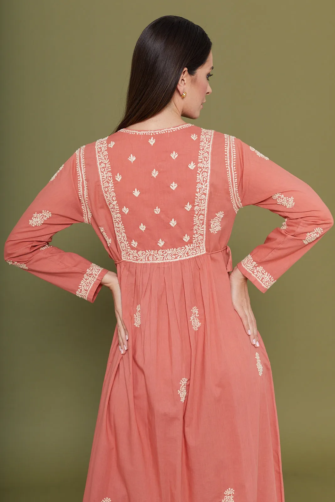 Embroidered Chikankari Kaftan in Desert Flower