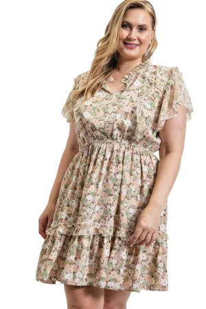 Floral Printed Ruffle Detail Dress With Elastic Waist