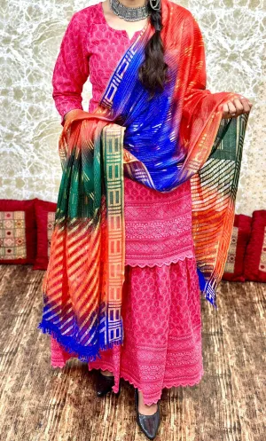 Fusion Traditional Pink Chikan Elegance Sequins Sharara Set