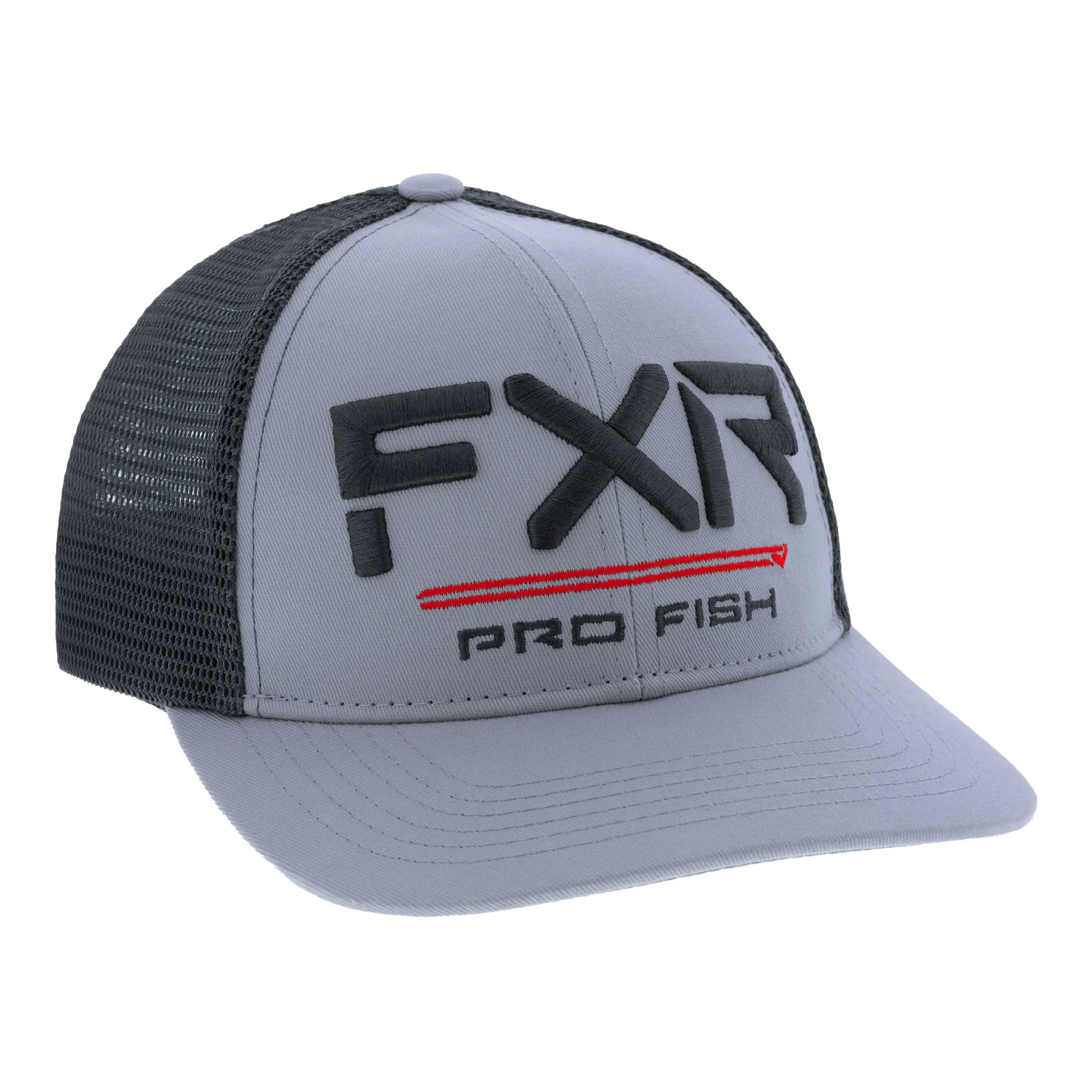 FXR  Pro Fish Baseball Hat Cap Curved Brim Mesh Snap-Back Grey Asphalt