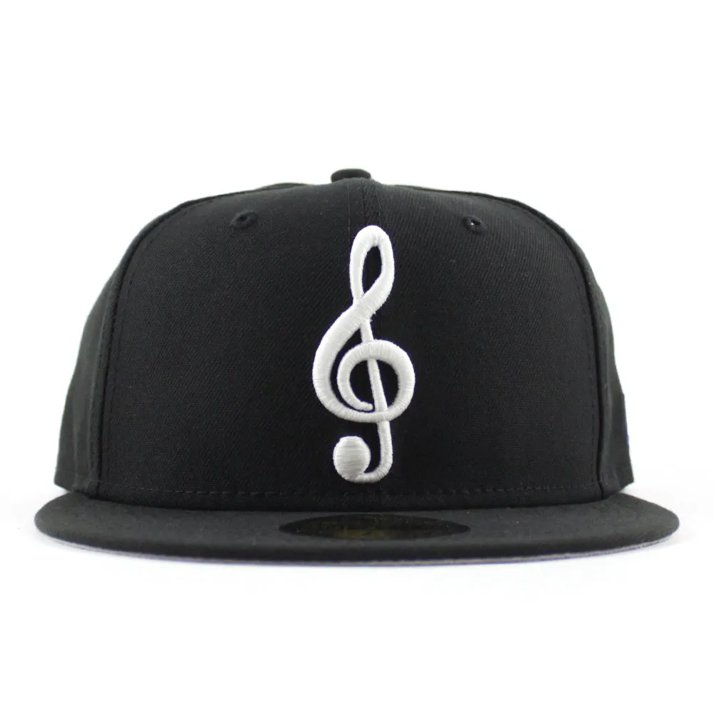 G Clef Music Note New Era Fitted Hat (Black Gray Under Brim)