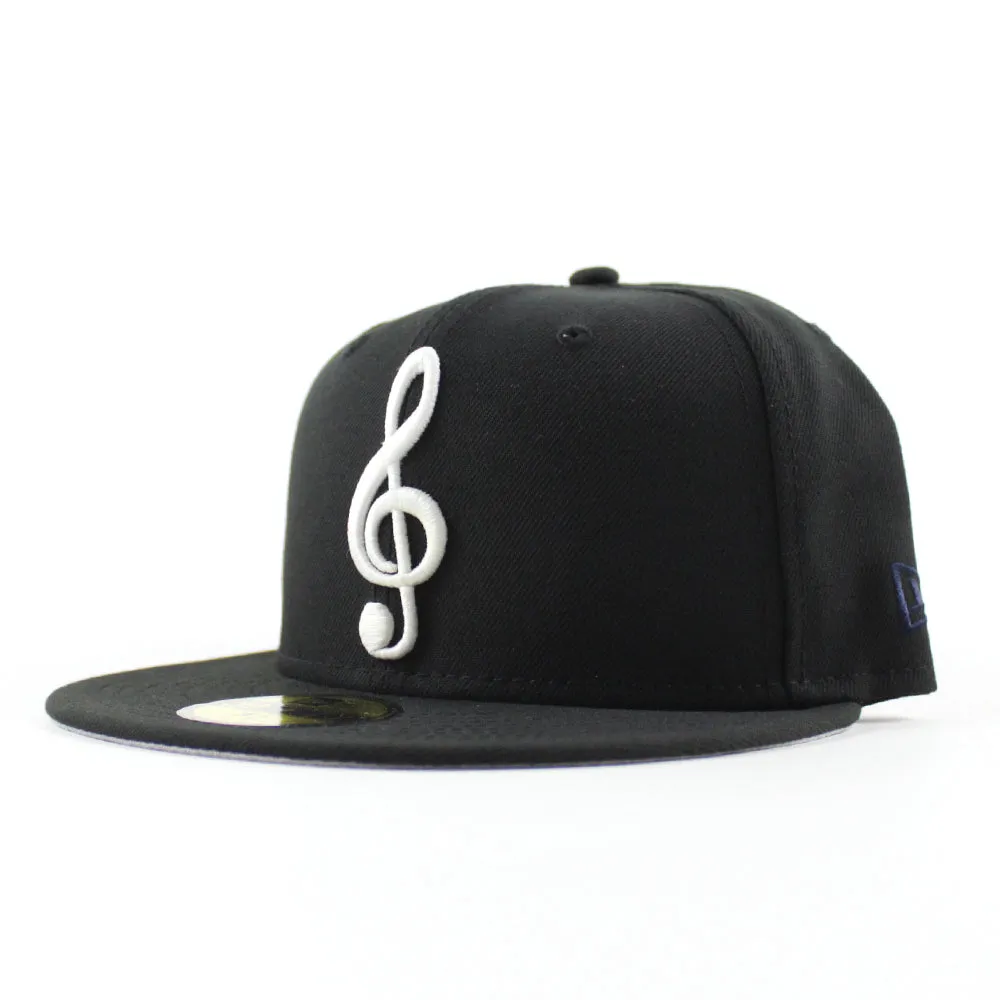 G Clef Music Note New Era Fitted Hat (Black Gray Under Brim)