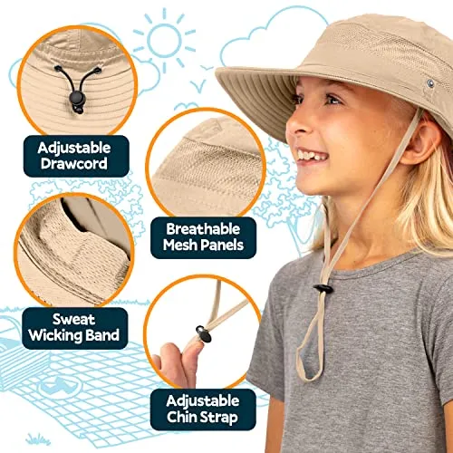 GearTOP UPF 50  Kids Sun hat to Protect Against UV Sun Rays - Kids Bucket Hat and Sun Hats for Kids Camping Fishing Safari Beige