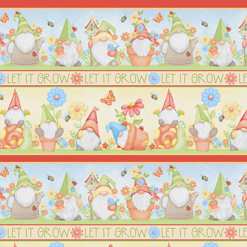 Gnome is Where Your Garden Grows - Gnomes Novelty Stripe Multi Yardage