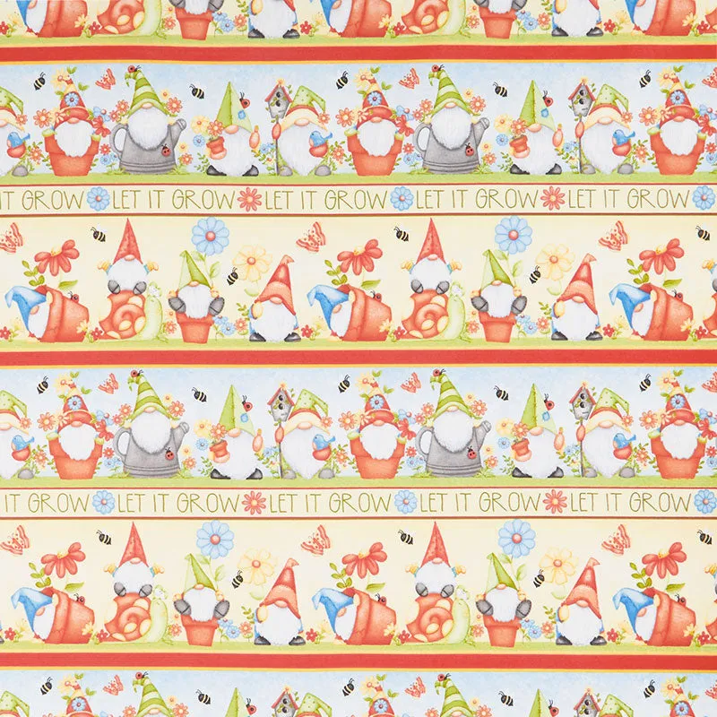 Gnome is Where Your Garden Grows - Gnomes Novelty Stripe Multi Yardage