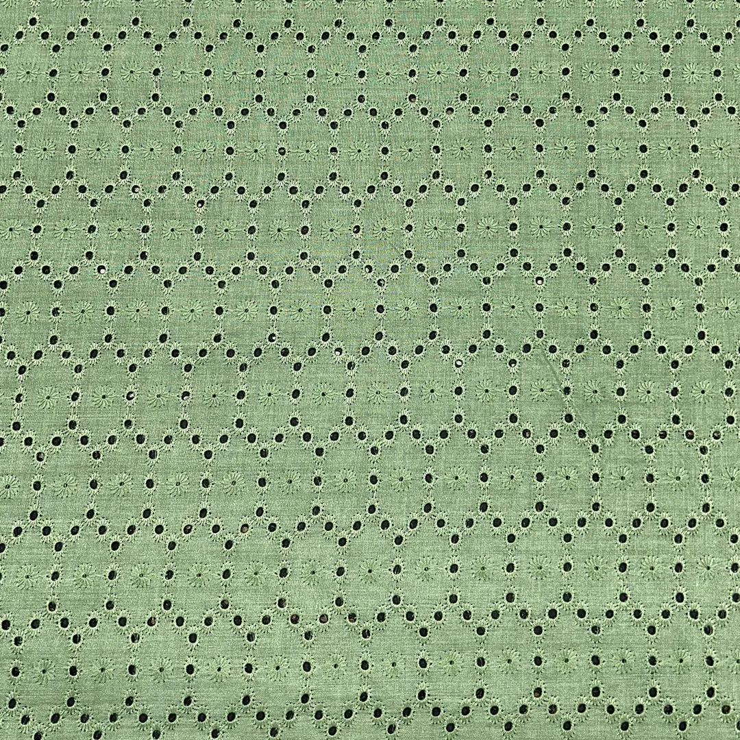 Green Geometric Embroidered Cotton Heavy Hakoba Fabric