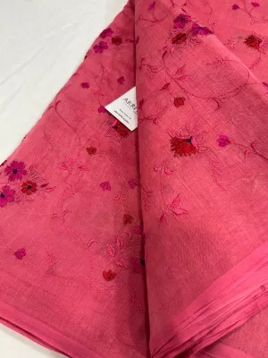 HANDLOOM MUL CHANDERI EMBROIDERED FABRIC 50 cms cut