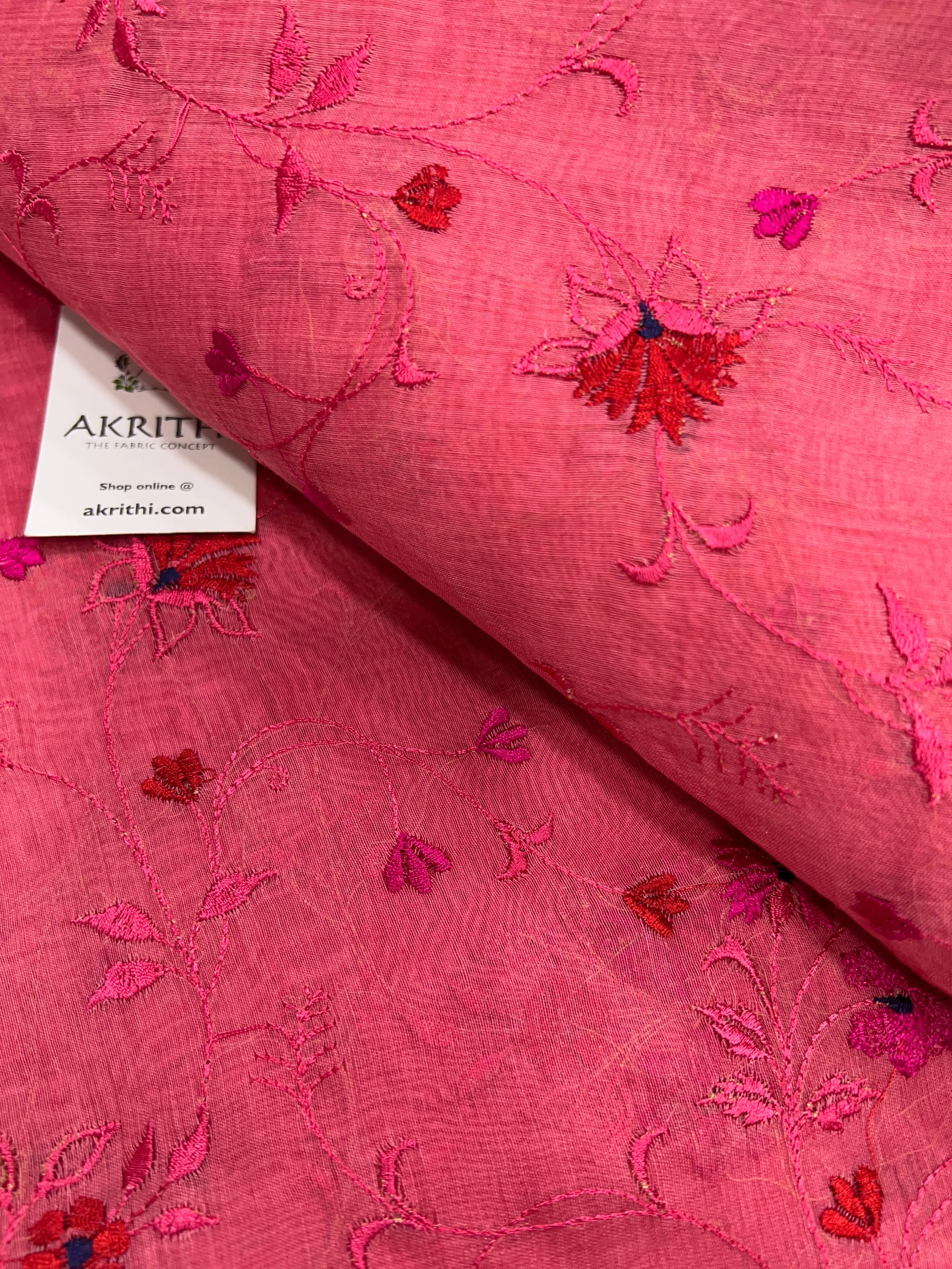 HANDLOOM MUL CHANDERI EMBROIDERED FABRIC 50 cms cut