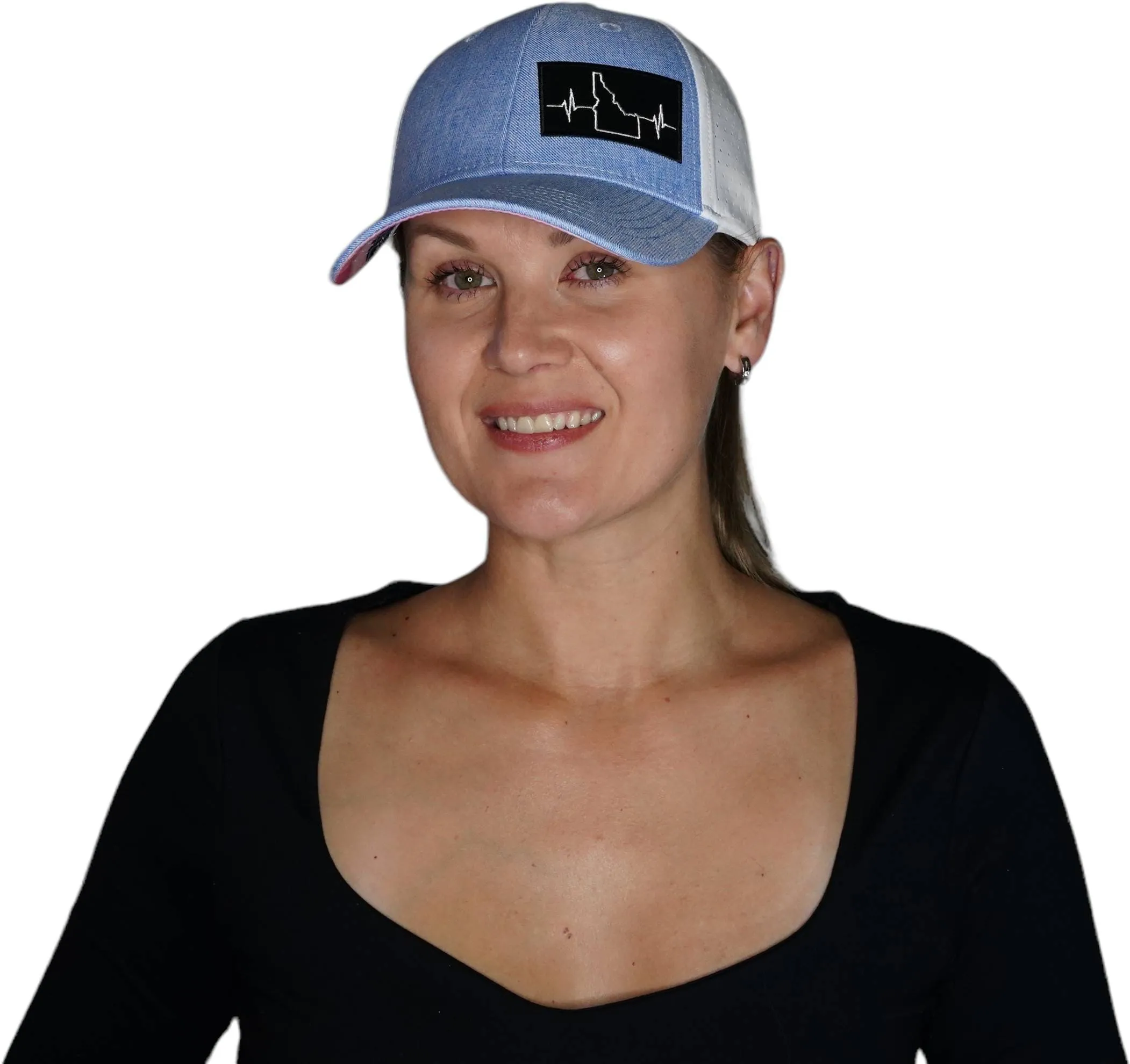 Idaho Hat | Low Profile | Ponytail | Light Blue - White