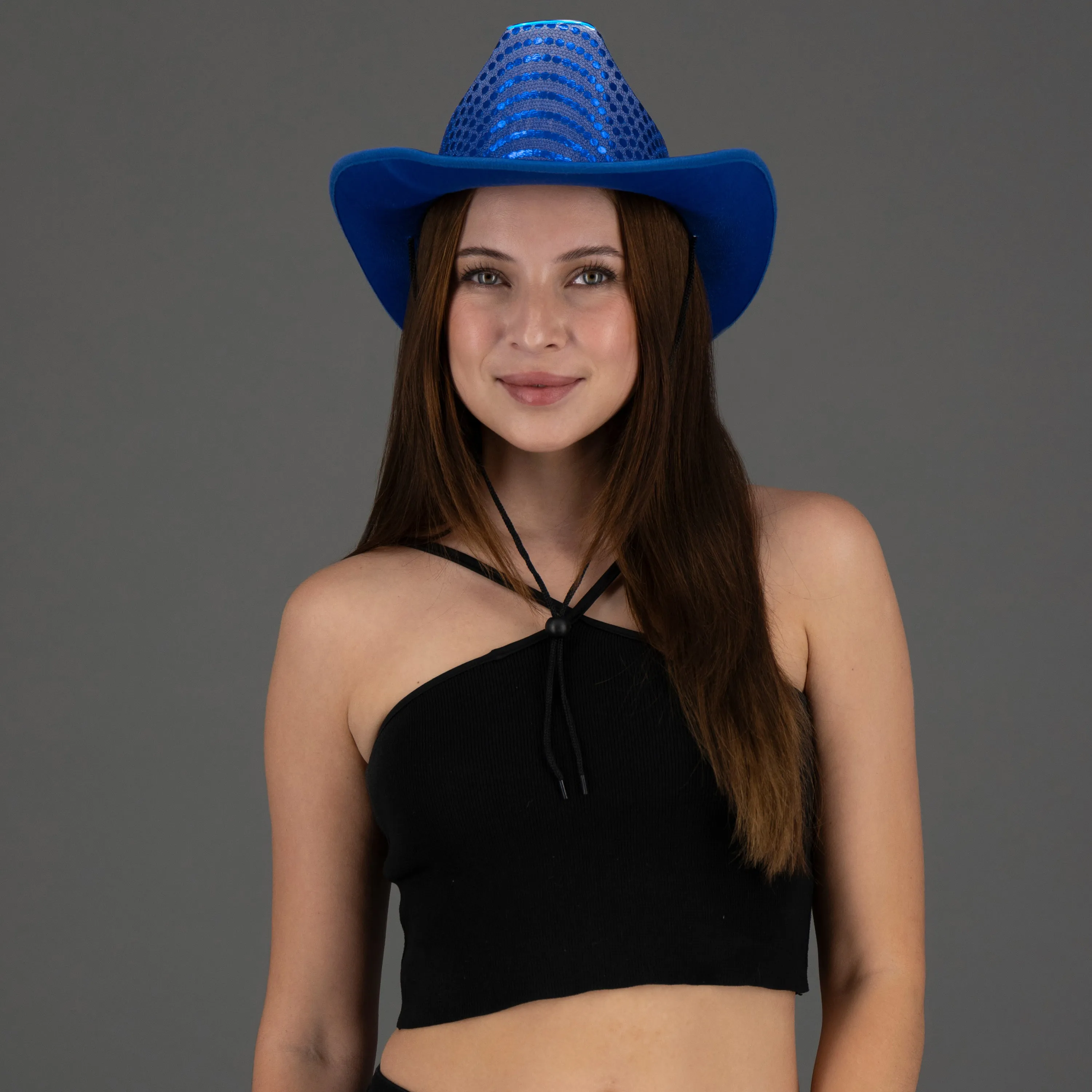 LED Flashing EL Wire Blue Sequin Cowboy Party Hat - Pack of 72 Hats