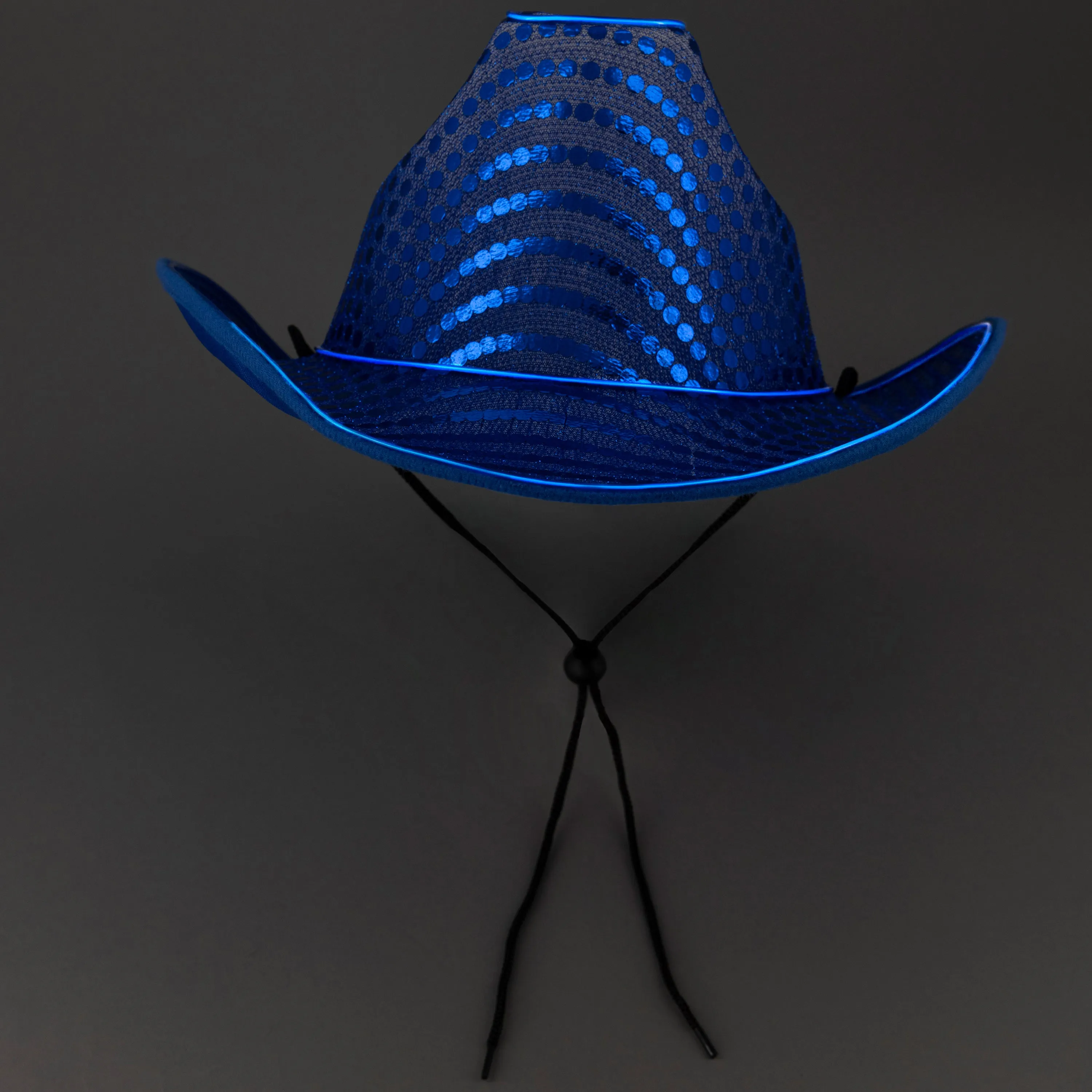 LED Flashing EL Wire Blue Sequin Cowboy Party Hat - Pack of 72 Hats